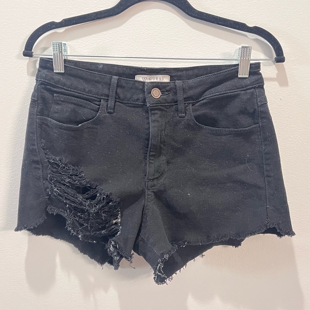 GUESS Black Distressed Jean Shorts